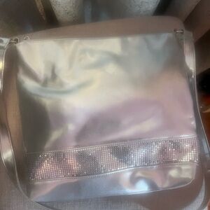 Silver Shoulder Bag with Rhinestone Detail